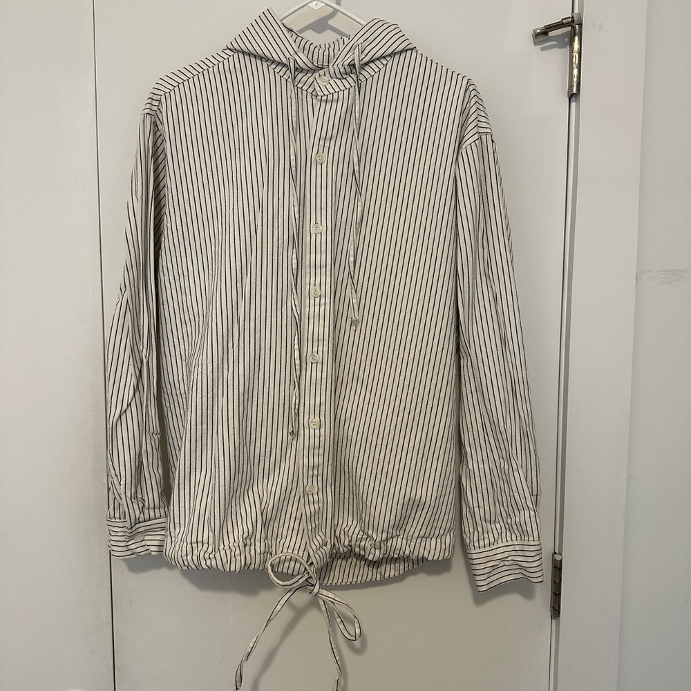 White and Black Tie Front Sailor Collar Top